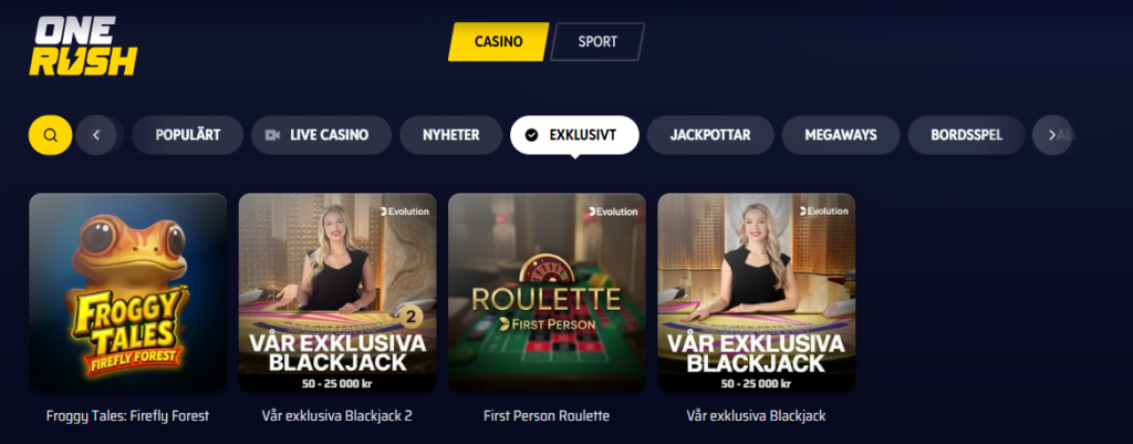 Onerush casino exklusiva
