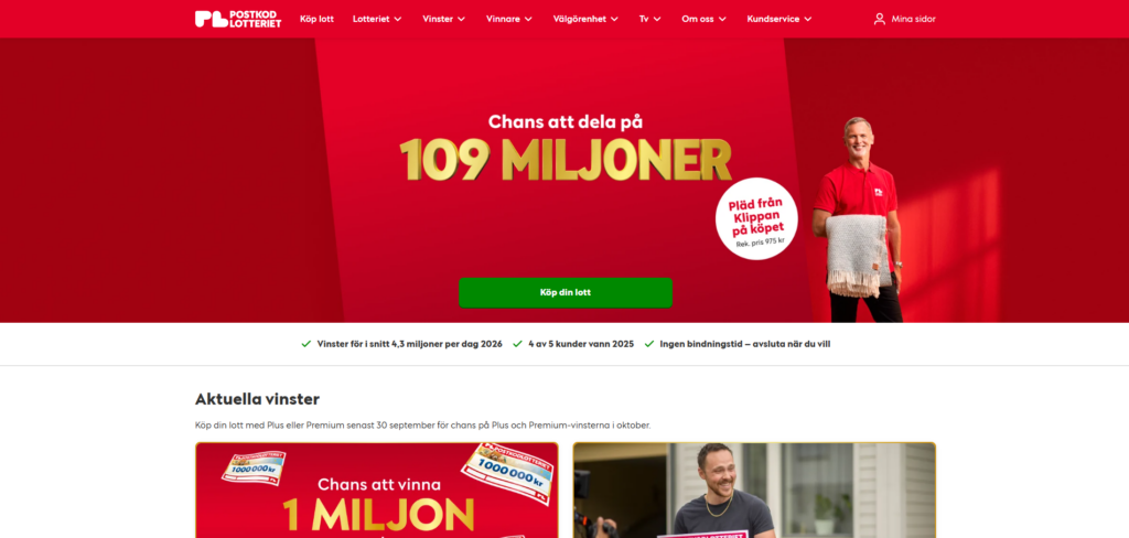 Postkodlotteriet hemsida