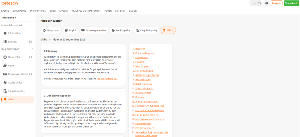 Betsson Villkor Sida