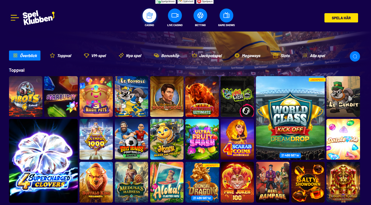 Casinosektionen hos Spelklubben