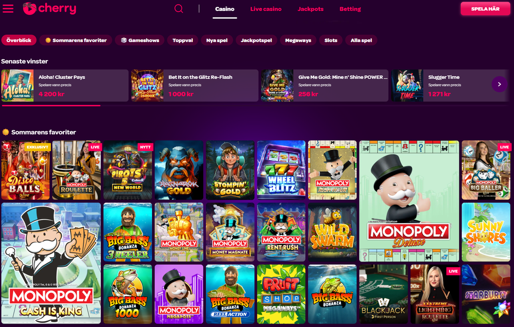 Spellobby hos Cherry Casino.
