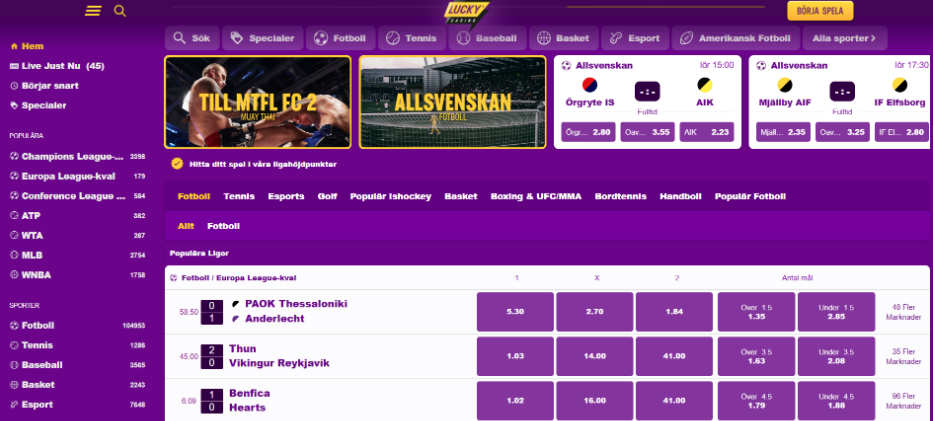 Kambi-Sportbook hos Lucky Casino.